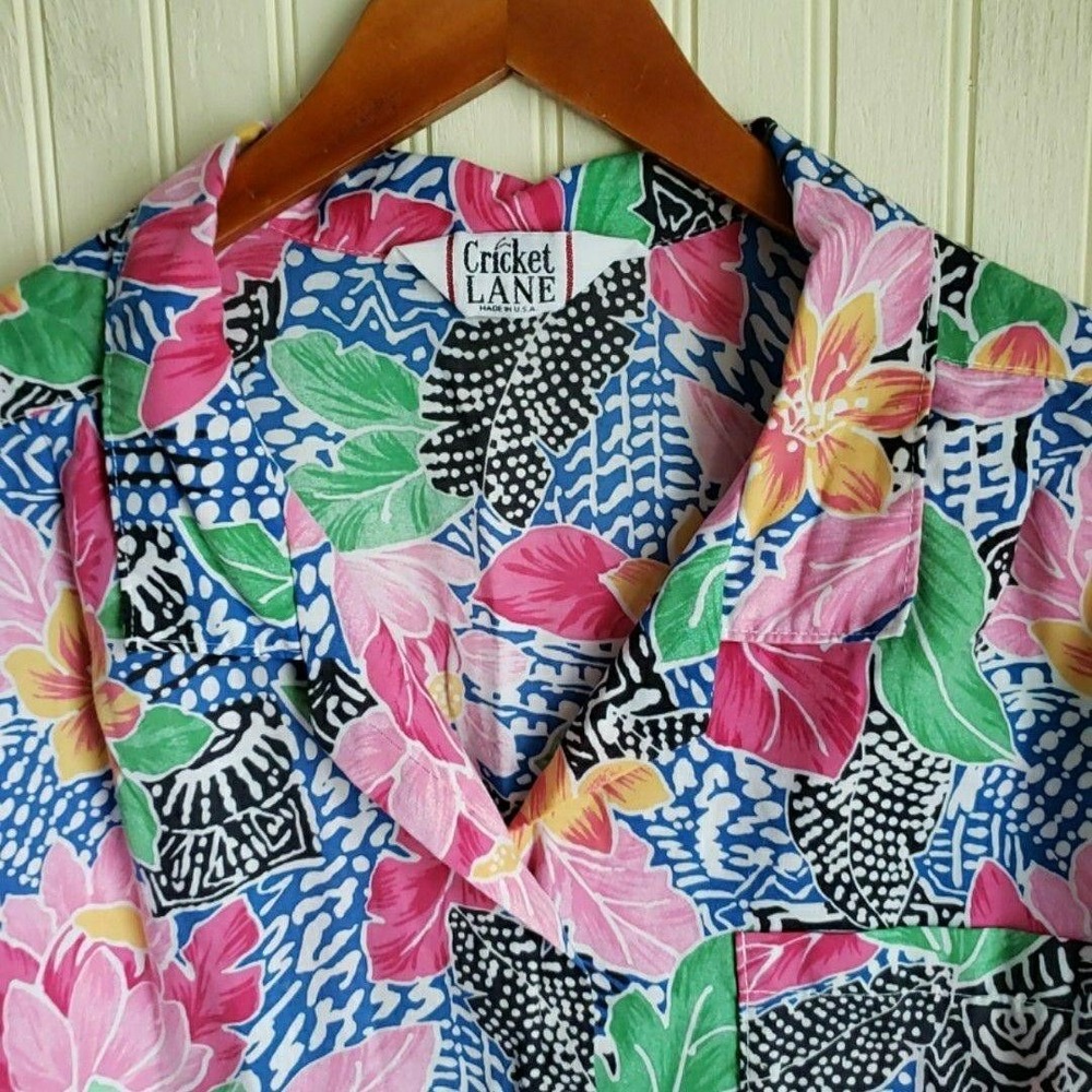 Cricket Lane Button Up Shirt Womens‎ XL Multicolor Floral Hawaiian Tropical Top